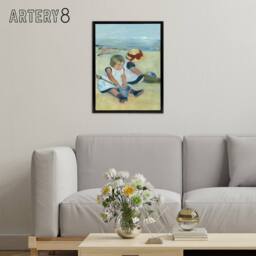 "Artery8 Children Playing on the Beach Cassatt Vintage Framed Canvas Wall Art - Size: W12"" x H16""" - thumbnail 3