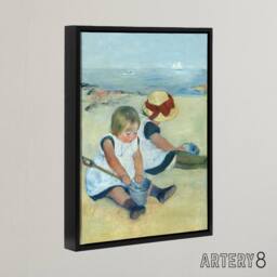 "Artery8 Children Playing on the Beach Cassatt Vintage Framed Canvas Wall Art - Size: W12"" x H16""" - thumbnail 2