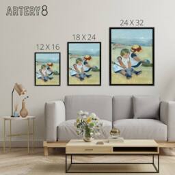 "Artery8 Children Playing on the Beach Cassatt Vintage Framed Canvas Wall Art - Size: W12"" x H16""" - thumbnail 4