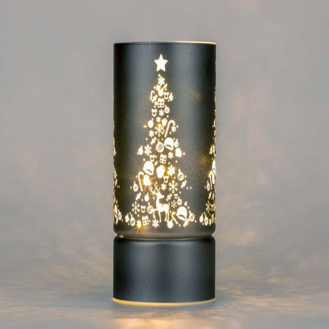 Shatchi 22cm Christmas Decorated Vase Led Grey Glass Vase / Christmas Tree - image 1