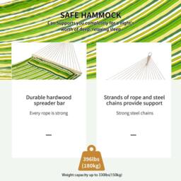 OUTSUNNY Wide Hammock Cotton Swing Hanging Bed Outdoor Garden Portable W/ Pillow in Green - thumbnail 4