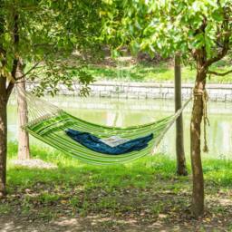 OUTSUNNY Wide Hammock Cotton Swing Hanging Bed Outdoor Garden Portable W/ Pillow in Green - thumbnail 1