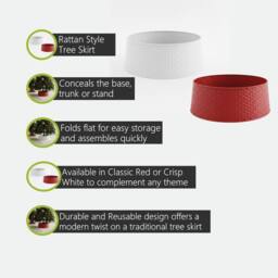 Pegdev Red Rattan Style Christmas Tree Skirt Decorative Base Cover Foldable - thumbnail 2