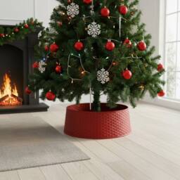 Pegdev Red Rattan Style Christmas Tree Skirt Decorative Base Cover Foldable - thumbnail 3