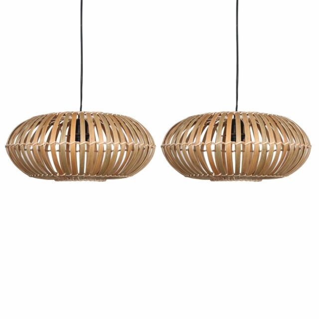 First Choice Lighting Set of 2 Loren - Bamboo Natural Pendant Lightshades - image 1