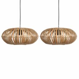First Choice Lighting Set of 2 Loren - Bamboo Natural Pendant Lightshades