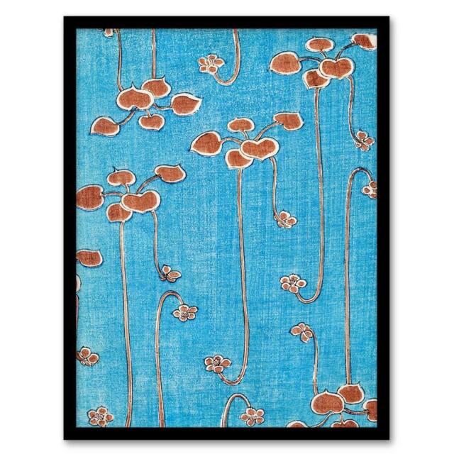 Artery8 Shin Bijutsukai Framed Wall Art Print Vintage Vine Illustration in Blue - Size: A4 - image 1