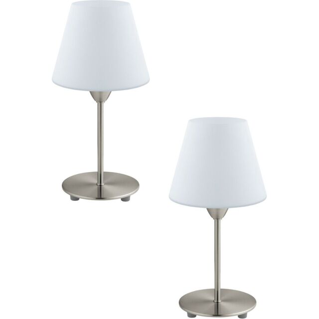 Loops 2 PACK Table Lamp Colour Satin Nickel Base Shade White Glass Opal Matt E14 60W in Metallics - image 1