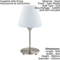 Loops 2 PACK Table Lamp Colour Satin Nickel Base Shade White Glass Opal Matt E14 60W in Metallics - thumbnail 2