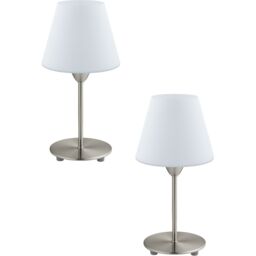 Loops 2 PACK Table Lamp Colour Satin Nickel Base Shade White Glass Opal Matt E14 60W in Metallics