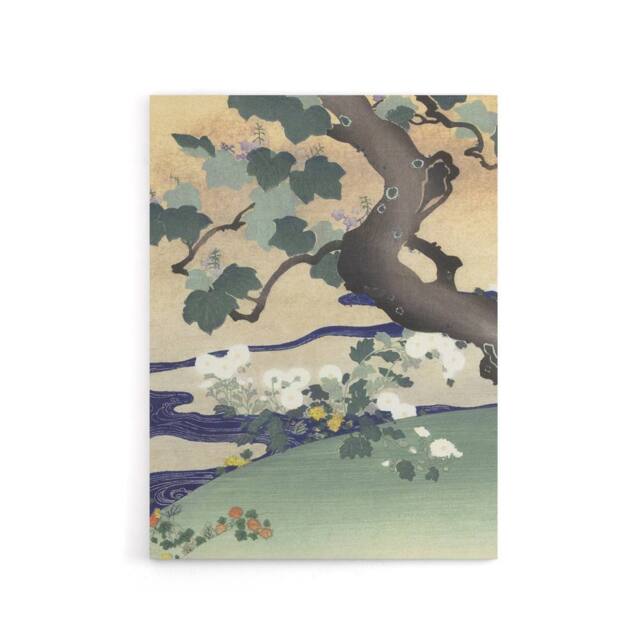 "Artery8 Tree & Chrysanthemums Canvas Wall Art Print Kogyo Tsukioka in Green - Size: W18"" x H24""" - image 1