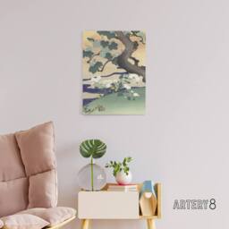 "Artery8 Tree & Chrysanthemums Canvas Wall Art Print Kogyo Tsukioka in Green - Size: W18"" x H24""" - thumbnail 3