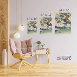 "Artery8 Tree & Chrysanthemums Canvas Wall Art Print Kogyo Tsukioka in Green - Size: W18"" x H24""" - thumbnail 4