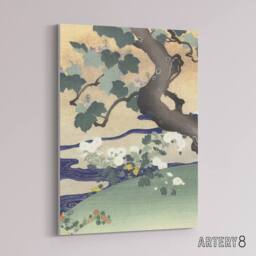 "Artery8 Tree & Chrysanthemums Canvas Wall Art Print Kogyo Tsukioka in Green - Size: W18"" x H24""" - thumbnail 2
