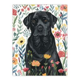 "Artery8 Dog Lover Black Labrador in Wildflower Field Wall Art Print - Size: W24"" x H32""" - thumbnail 1