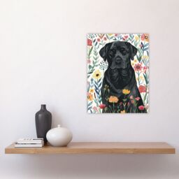 "Artery8 Dog Lover Black Labrador in Wildflower Field Wall Art Print - Size: W24"" x H32""" - thumbnail 4