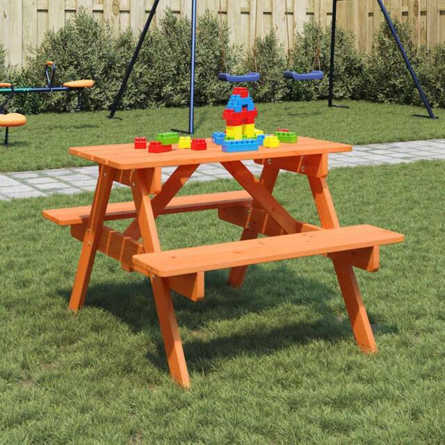 Berkfield Home Picnic Table for 4 Kids with Umbrella Hole Solid Wood Fir in Brown - image 1