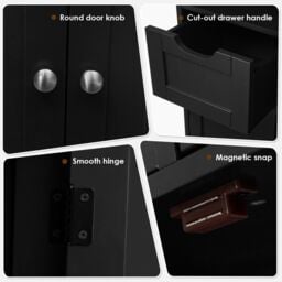 Costway Bathroom Floor Cabinet Wooden Storage Cupboard with Adjustable Shelf & Doors in Black - thumbnail 6