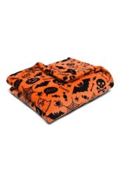 Bedlam 'Boo' Plush Halloween Fleece Throw in Orange - Size: 120 cm x 150 cm - thumbnail 1