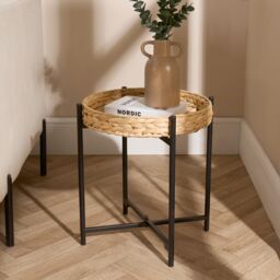 OHS Rattan Top Tray Table Living Room Modern Home Decor Bedroom Nightstand Furniture in Black - thumbnail 2