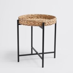 OHS Rattan Top Tray Table Living Room Modern Home Decor Bedroom Nightstand Furniture in Black - thumbnail 5
