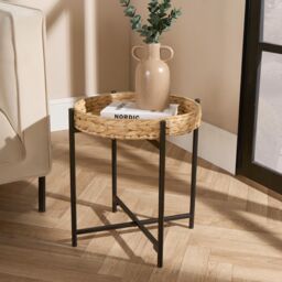 OHS Rattan Top Tray Table Living Room Modern Home Decor Bedroom Nightstand Furniture in Black - thumbnail 1
