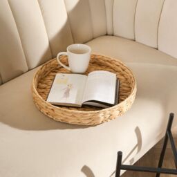 OHS Rattan Top Tray Table Living Room Modern Home Decor Bedroom Nightstand Furniture in Black - thumbnail 3
