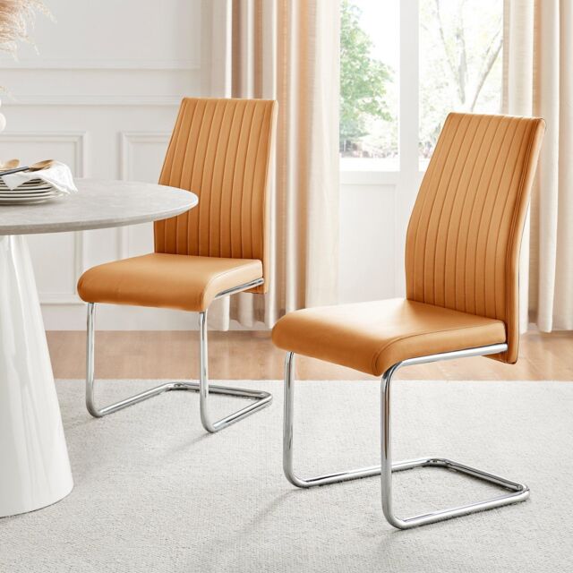 FurnitureboxUK 2x Lorenzo Faux Leather Chrome Dining Chairs in Mustard - image 1