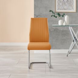 FurnitureboxUK 2x Lorenzo Faux Leather Chrome Dining Chairs in Mustard - thumbnail 3