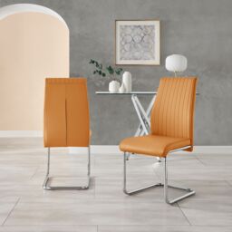 FurnitureboxUK 2x Lorenzo Faux Leather Chrome Dining Chairs in Mustard - thumbnail 2