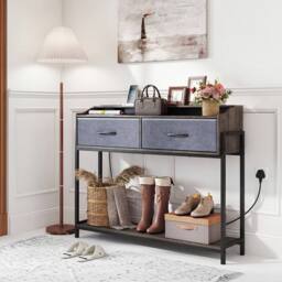 Costway Console Table w/Charging Station & Shelves 110cm Narrow Entryway Table in Grey - thumbnail 4