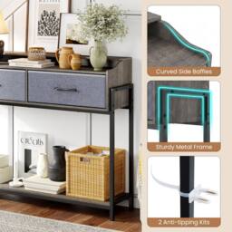 Costway Console Table w/Charging Station & Shelves 110cm Narrow Entryway Table in Grey - thumbnail 9