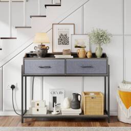 Costway Console Table w/Charging Station & Shelves 110cm Narrow Entryway Table in Grey - thumbnail 6