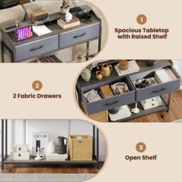 Costway Console Table w/Charging Station & Shelves 110cm Narrow Entryway Table in Grey - thumbnail 8