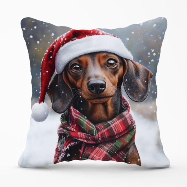 Warren Reed - Designer Christmas Dachschund Cushion in Brown - Size: 60 cm x 60 cm - image 1