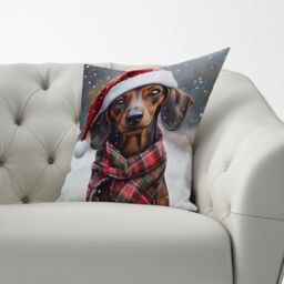 Warren Reed - Designer Christmas Dachschund Cushion in Brown - Size: 60 cm x 60 cm - thumbnail 3