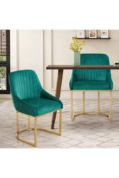 Living and Home Set of 2 Upholstered Dining Chairs in Green - thumbnail 2