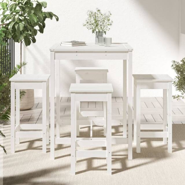 Berkfield Home Beautiful 5 Piece Garden Bar Set White Solid Wood Pine - image 1