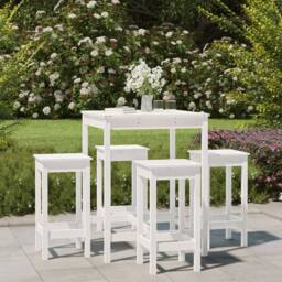 Berkfield Home Beautiful 5 Piece Garden Bar Set White Solid Wood Pine - thumbnail 2