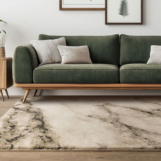 The Rug Shop UK Green Abstract Modern Machine Woven Easy to Clean Stain-Resistant Rug in Beige - Size: 200 cm x 290 cm - image 1