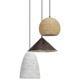 Wyld and Coco Multicolour Boho Pendant Lamp - Iron Frame with Straw Rope 3-Light in White - thumbnail 4