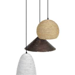 Wyld and Coco Multicolour Boho Pendant Lamp - Iron Frame with Straw Rope 3-Light in White - thumbnail 2