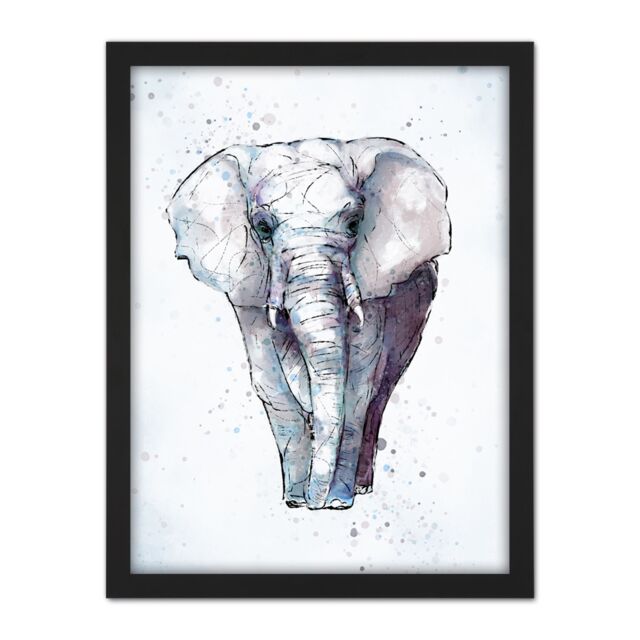 "Artery8 Wall Art Print African Elephant Watercolour Large Framed Wall Décor Art in Black - Size: W18"" x H24""" - image 1