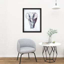 "Artery8 Wall Art Print African Elephant Watercolour Large Framed Wall Décor Art in Black - Size: W18"" x H24""" - thumbnail 2