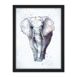 "Artery8 Wall Art Print African Elephant Watercolour Large Framed Wall Décor Art in Black - Size: W18"" x H24""" - thumbnail 1