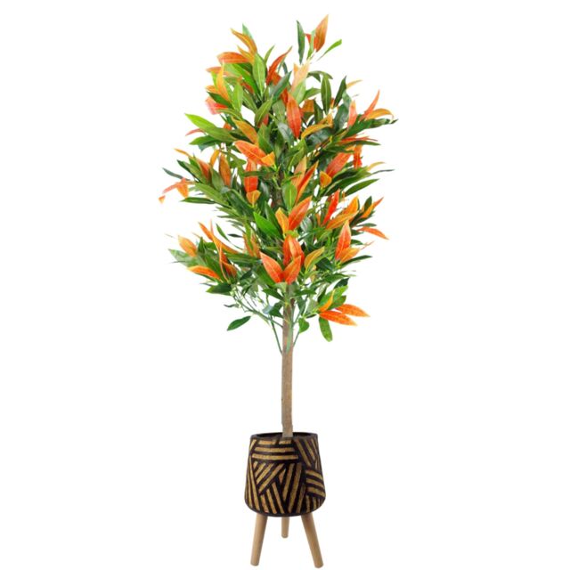 Pegdev 130cm Artificial Red Green Ficus Tree with Rustic Planter - image 1