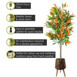 Pegdev 130cm Artificial Red Green Ficus Tree with Rustic Planter - thumbnail 2