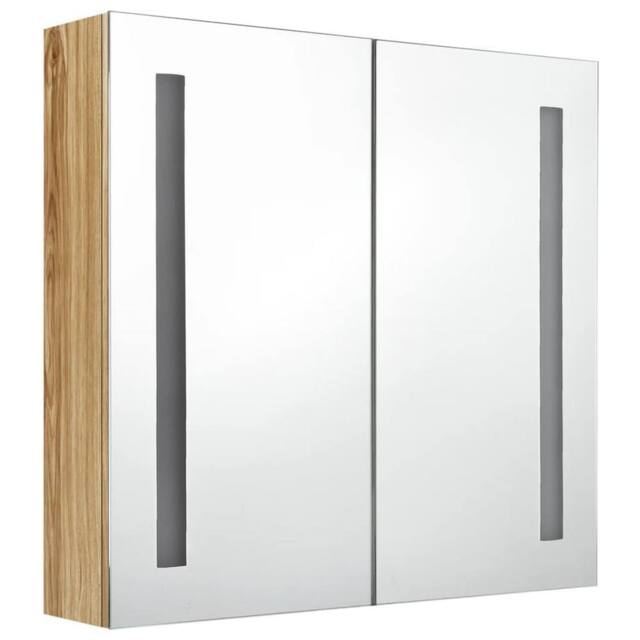 Berkfield Home LED Bathroom Mirror Cabinet Oak 62x14x60 cm in Brown - Size: 62 x 14 x 60 cm - image 1