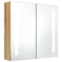 Berkfield Home LED Bathroom Mirror Cabinet Oak 62x14x60 cm in Brown - Size: 62 x 14 x 60 cm - thumbnail 3