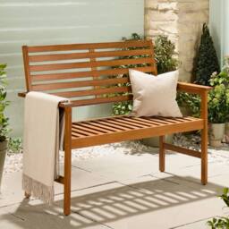 VonHaus Cannes 2 Seater Acacia Wooden Garden Bench in Natural - Size: 1 Pack